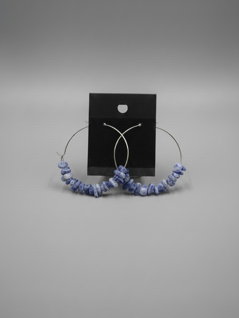 Blue Chip Hoop Earrings with Natural Stone Beads